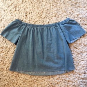 MOTHER Denim Off the Shoulder Top